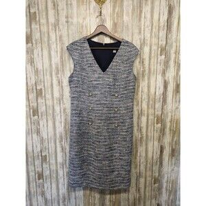 Karl Lagerfeld Paris Tweed Vneck Sheath Dress Navy Old Money Classy Preppy Sz 12